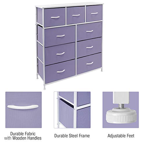 Sorbus Kids Dresser with 9 Drawers - Furniture Storage Chest Tower Unit for Bedroom, Hallway, Closet, Office Organization - Steel Frame, Wood Top, Fabric Bins (Purple, Solid)