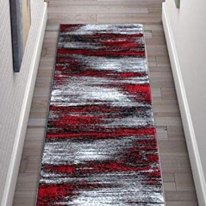 Champion Rugs Modern Rugs for Living Room Abstract Soft Plush Red Grey Black Area Rug (2’ X 7’ Runner)