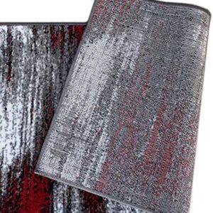 Champion Rugs Modern Rugs for Living Room Abstract Soft Plush Red Grey Black Area Rug (2’ X 7’ Runner)