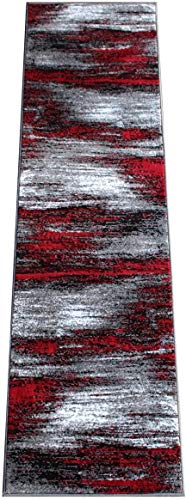 Champion Rugs Modern Rugs for Living Room Abstract Soft Plush Red Grey Black Area Rug (2’ X 7’ Runner)