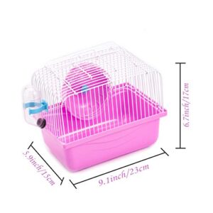 PStarDMoon Portable Hamster Cage with Running Exercise Wheels, Water Bottle, with Rainbow Hamster Toys and Sawdust, for African Miniature Rabbit Chinchilla Squirrel and Other Small Animals (Pink)