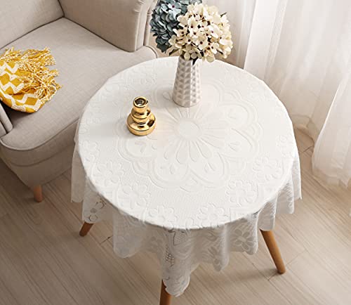 HOMECOOL Square Small Table Cloth - Ivory Crochet Tablecloth for Round Coffee Table 35 X 35 Inch - Sunflower