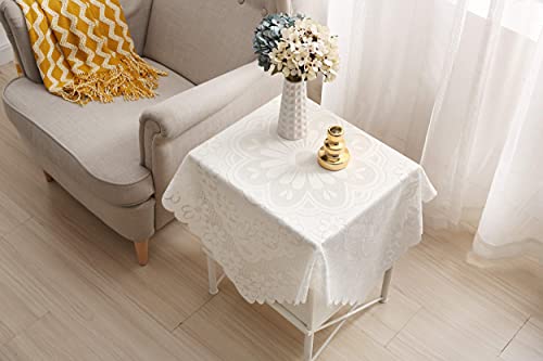 HOMECOOL Square Small Table Cloth - Ivory Crochet Tablecloth for Round Coffee Table 35 X 35 Inch - Sunflower