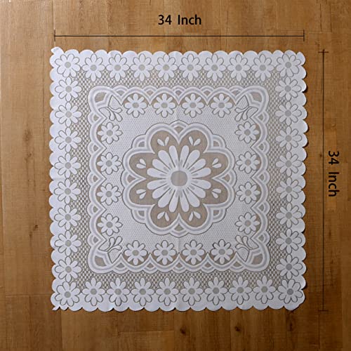 HOMECOOL Square Small Table Cloth - Ivory Crochet Tablecloth for Round Coffee Table 35 X 35 Inch - Sunflower