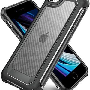 iPhone SE Case, iPhone 8 Case, iPhone 7 Case, SUPBEC Carbon Fiber Shockproof Protective Cover with Screen Protector x2 [Scratch Resistant] [Military Grade Protection], iPhone SE 2022 Case, 4.7", Black