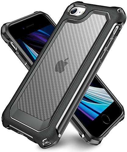 iPhone SE Case, iPhone 8 Case, iPhone 7 Case, SUPBEC Carbon Fiber Shockproof Protective Cover with Screen Protector x2 [Scratch Resistant] [Military Grade Protection], iPhone SE 2022 Case, 4.7", Black