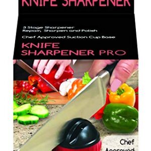 Jokari Knife Sharpener with Suction Kitchen Safety Seals to the Counter for One Handed Sharpening of Knives. In 3 Steps Blades Make Diamond Sharp Slices Rated Near Chef Quality. Skip the Electric Tool