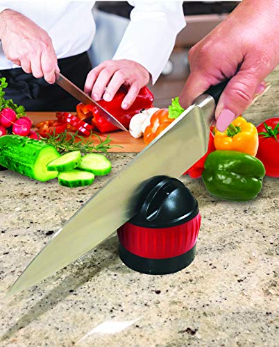 Jokari Knife Sharpener with Suction Kitchen Safety Seals to the Counter for One Handed Sharpening of Knives. In 3 Steps Blades Make Diamond Sharp Slices Rated Near Chef Quality. Skip the Electric Tool