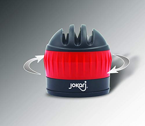 Jokari Knife Sharpener with Suction Kitchen Safety Seals to the Counter for One Handed Sharpening of Knives. In 3 Steps Blades Make Diamond Sharp Slices Rated Near Chef Quality. Skip the Electric Tool