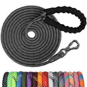 ntr 15ft training leash for dogs, nylon rope dog leash with swivel lockable hook and comfortable padded handle, cat puppy leash lead for small medium large dogs training, playing, camping, or backyard