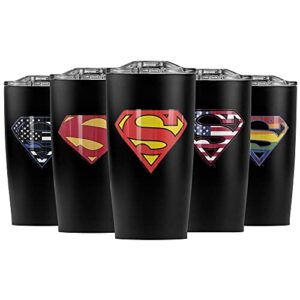 superman classic logo shield stainless steel tumbler 20 oz coffee travel mug/cup, vacuum insulated & double wall with leakproof sliding lid | great for hot drinks and cold beverages