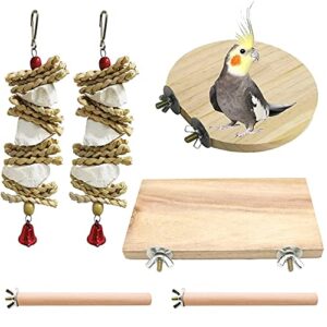 bird perch stand parrot wooden platform standing playground 6 pcs chew toys natural cuttlebone paw grinding stick for parakeet budgies cockatiels conure lovebirds cage accessories exercise toys