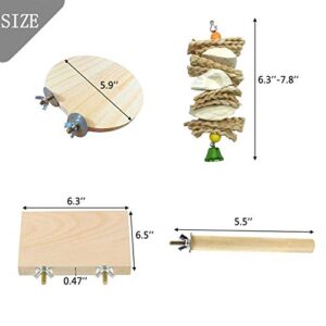 Bird Perch Stand Parrot Wooden Platform Standing Playground 6 Pcs Chew Toys Natural Cuttlebone Paw Grinding Stick for Parakeet Budgies Cockatiels Conure Lovebirds Cage Accessories Exercise Toys