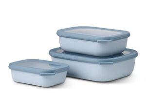 mepal cirqula multi rectangular 3-piece (500 + 1000 + 2000 ml) nordic blue-bowl set-food storage containers-stackable-dishwasher safe, polypropylene thermoplastic elastomer, flach