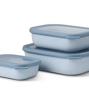 Mepal Cirqula Multi Rectangular 3-Piece (500 + 1000 + 2000 ml) Nordic Blue-Bowl Set-Food Storage Containers-Stackable-Dishwasher Safe, Polypropylene Thermoplastic elastomer, Flach