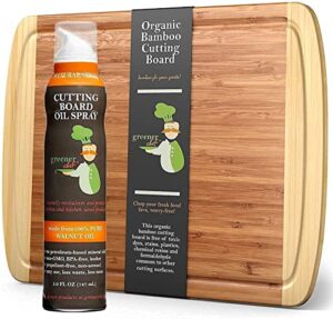 extra large bamboo cutting board and food grade oil spray by greener chef