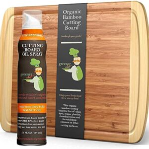 Extra Large Bamboo Cutting Board and Food Grade Oil Spray by Greener Chef