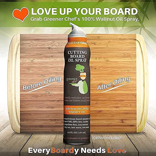 Extra Large Bamboo Cutting Board and Food Grade Oil Spray by Greener Chef