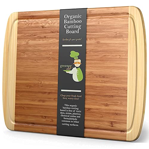 Extra Large Bamboo Cutting Board and Food Grade Oil Spray by Greener Chef