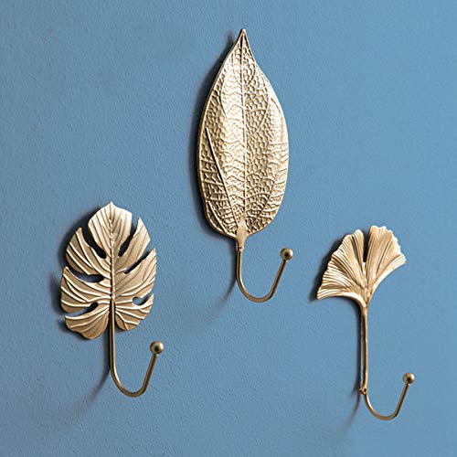 WUSIO Multicunction Golden Leaves Wall Hanger Iron Art Hanging Hooks Storage Rack Space-Saving Wall Decoration Hook Nordic Style(C,Gold)