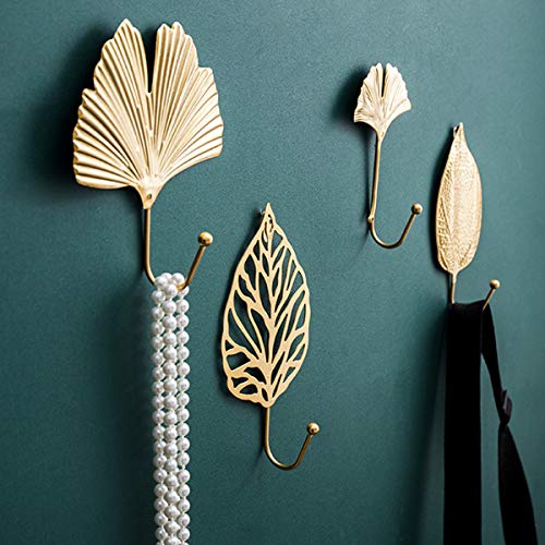 WUSIO Multicunction Golden Leaves Wall Hanger Iron Art Hanging Hooks Storage Rack Space-Saving Wall Decoration Hook Nordic Style(C,Gold)