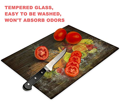 BFJLCWEKF Tempered Glass Cutting Board Fruits on black background with water splash Tableware Kitchen Decorative Cutting Board with Non-slip Legs, Serving Board, Large Size, 15 inches x 11 inches