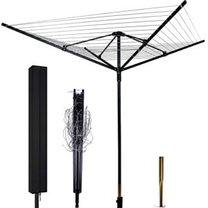 myoyay rotary outdoor umbrella drying rack umbrella rotary dryer clothes line protective cover 4 arms with 165ft clothesline outdoor