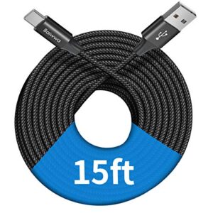 baiwwa [ 15ft/4.6m ] extra long usb c cable, premium nylon braided usb a to type c cable charger cord compatible with samsung galaxy note tab, moto, lg, pixel and more usb c smartphone & tablet
