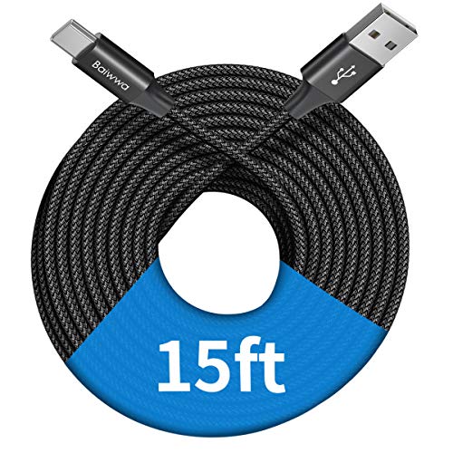 Baiwwa [ 15ft/4.6m ] Extra Long USB C Cable, Premium Nylon Braided USB A to Type C Cable Charger Cord Compatible with Samsung Galaxy Note Tab, Moto, LG, Pixel and More USB C Smartphone & Tablet