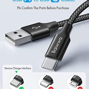 Baiwwa [ 15ft/4.6m ] Extra Long USB C Cable, Premium Nylon Braided USB A to Type C Cable Charger Cord Compatible with Samsung Galaxy Note Tab, Moto, LG, Pixel and More USB C Smartphone & Tablet
