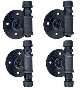 loudoun rustics industrial hooks for bathroom robe. wall hooks for hanging towels, vintage style cast iron pipe wall mounted heavy duty farmhouse diy coat rustic hook (black (set of 4))