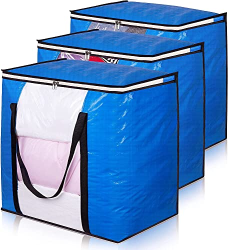 MISSLO Waterproof Large Blanket Storage 106L Heavy Duty Moving Bags with Zippers and Reinforced Handles for Comforter, Pillow, bedding, Quilt, Duvet, Carrying, Travelling, College Dorm, Clothes Organizer Pack Supplies 3 Packs