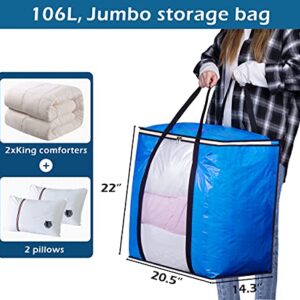 MISSLO Waterproof Large Blanket Storage 106L Heavy Duty Moving Bags with Zippers and Reinforced Handles for Comforter, Pillow, bedding, Quilt, Duvet, Carrying, Travelling, College Dorm, Clothes Organizer Pack Supplies 3 Packs