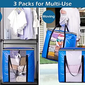 MISSLO Waterproof Large Blanket Storage 106L Heavy Duty Moving Bags with Zippers and Reinforced Handles for Comforter, Pillow, bedding, Quilt, Duvet, Carrying, Travelling, College Dorm, Clothes Organizer Pack Supplies 3 Packs