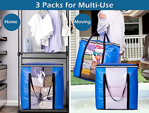 MISSLO Waterproof Large Blanket Storage 106L Heavy Duty Moving Bags with Zippers and Reinforced Handles for Comforter, Pillow, bedding, Quilt, Duvet, Carrying, Travelling, College Dorm, Clothes Organizer Pack Supplies 3 Packs