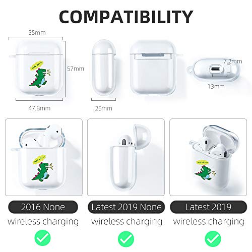 Akabeila Airpods Case Cover for Women Men,Compatible with Apple Airpods 2 Case Airpod Case Dinosaur Cute Clear Case Cases [Supports Wireless & Cable Charging] [with Carabiner] Anti-Fall Air Pod Case