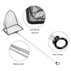 Lpraer Aquarium Fish Net 5" x 6" Fish Net with Extendable 7.4"-16.3" Telescopic Stainless Steel Long Handle Fine Mesh Fish Net for Fish Tank