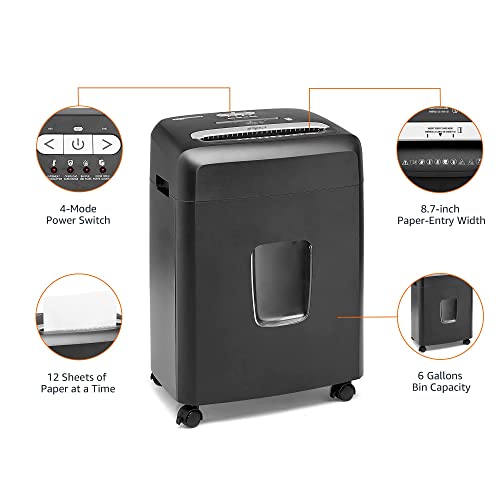 Amazon Basics 12-Sheet Micro Cut Paper Shredder and Credit Card CD Shredder with 6 Gallon Bin