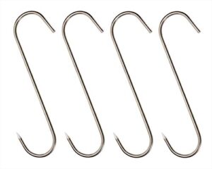 onlykxy 8 inch 6mm thick meat hook, 4 pieces meat hooks for butchering hanging beef heavy duty, stainless steel s hooks utility hooks for meat processing