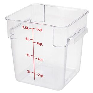 Met Lux 8 Quart Brine Bucket, 1 Square Marinating Container - With Volume Markers, Built-In Handles, Clear And Red Plastic Dough Rising Bucket, Freezer-Safe, Lids Sold Separately