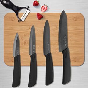 CORESLUX Ceramic knife, 6 Piece Ceramic Kitchen Knife Set, Ceramic Knives Set for Kitchen 6" Chef Knife 5" Utility Knife 4" Fruit Knife 3" Paring Knife 1'' Vegetable Fruit Peeler(Black)