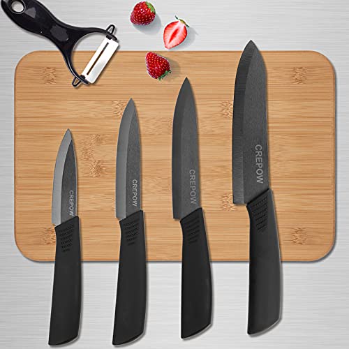 CORESLUX Ceramic knife, 6 Piece Ceramic Kitchen Knife Set, Ceramic Knives Set for Kitchen 6" Chef Knife 5" Utility Knife 4" Fruit Knife 3" Paring Knife 1'' Vegetable Fruit Peeler(Black)