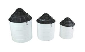 set of 3 black and white vintage farmhouse tin silo canisters