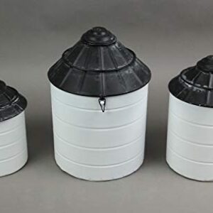 Set of 3 Black and White Vintage Farmhouse Tin Silo Canisters