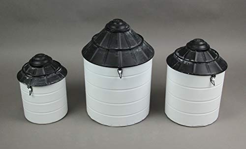 Set of 3 Black and White Vintage Farmhouse Tin Silo Canisters