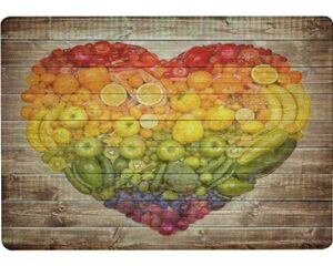 tempered glass cutting board rainbow heart of fruits and vegetables tableware kitchen decorative cutting board with non-slip legs, serving board, large size, 15" x 11"