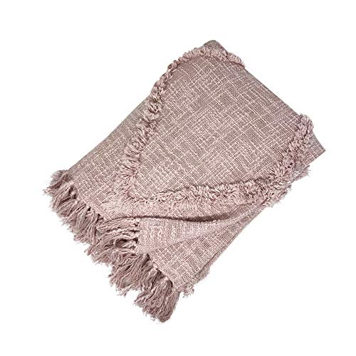 Elrene Home Fashions Farmhouse Living Rustic Vogue Aspen Diamond Tufted Fringe Blanket Throw for Couch/Sofa/Bed/Everyday, Single (50 in x 60 in), Blush