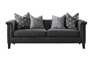 acanva luxury tuxedo velvet channel tufted key arm living room sofa, 86”w couch, grey