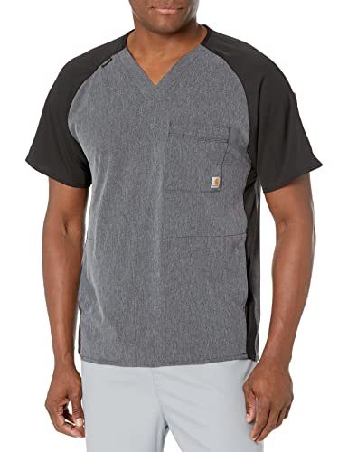 Carhartt Men's 2-Tone Raglan Sleeve Scrub Top, Charcoal Heather, LG