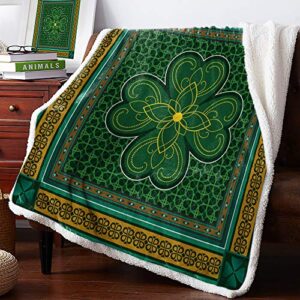 T&H XHome Sherpa Fleece Throw Blanket Cozy Soft Warm Bed Blankets,St. Patrick's Day Traditional Shamrock Irish Fuzzy Plush Microfiber Lightweight Blankets All Season for Couch Sofa 40x50IN